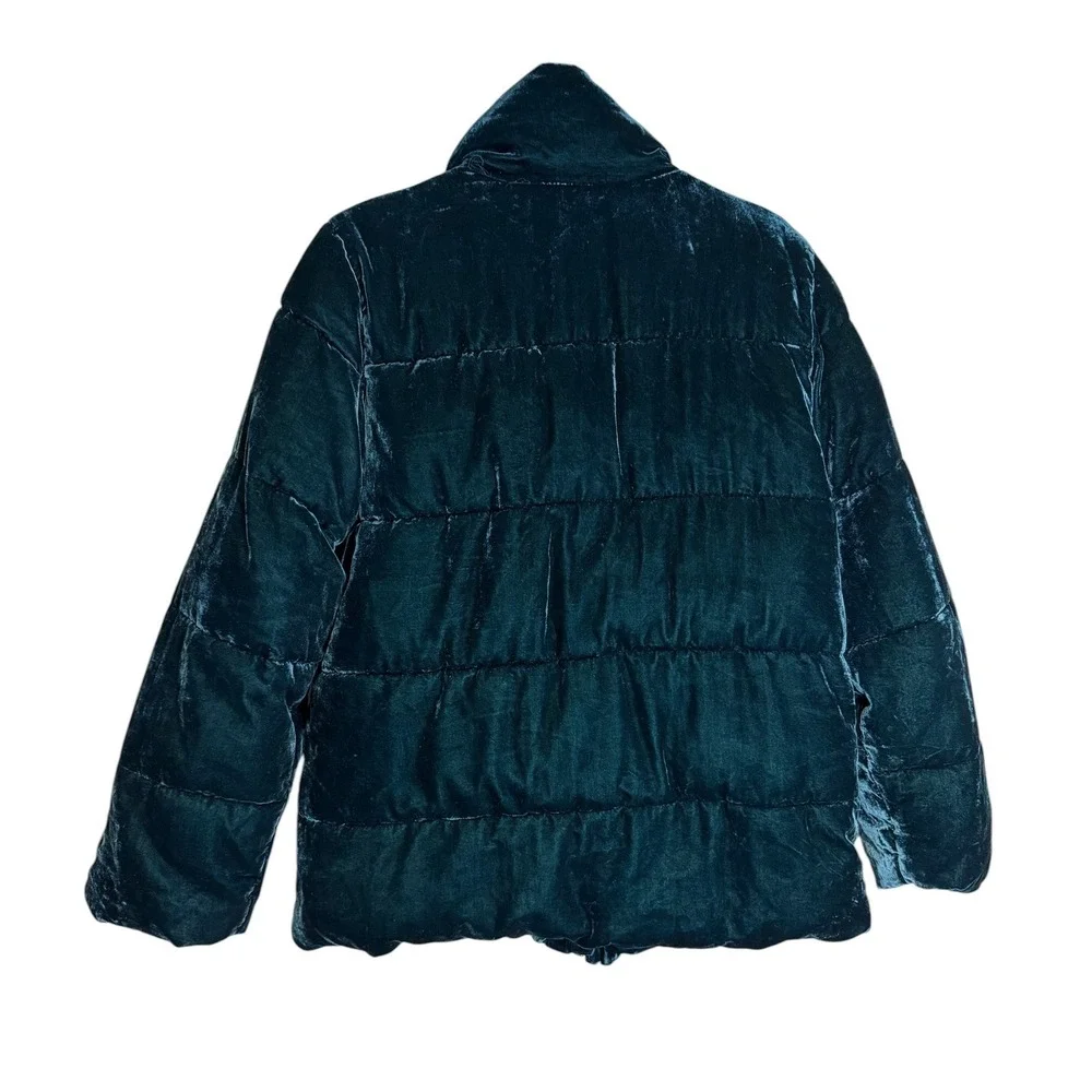 Banana Republic‎ Womens Velvet Puffer Jacket Teal Green Quilted Coat Size Large